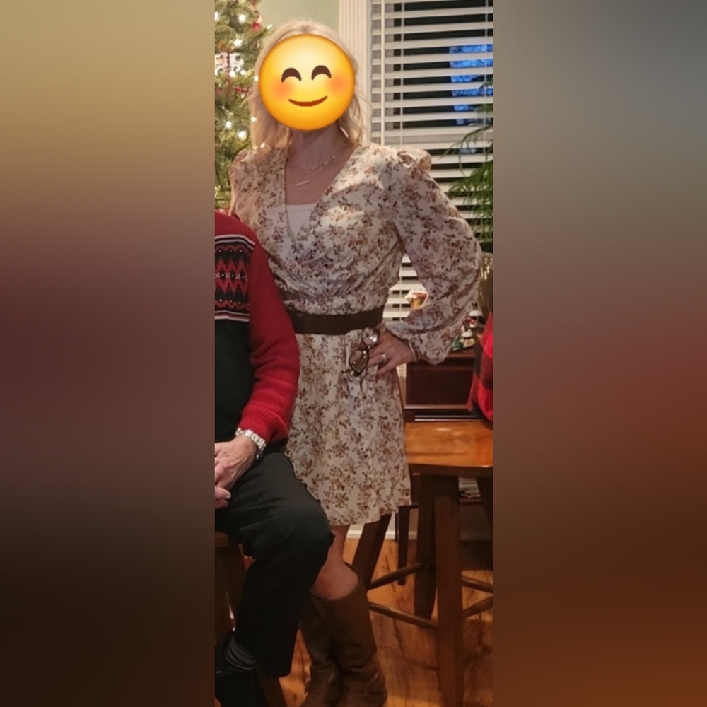 Cupshe Cream Floral Long Sleeve Dress